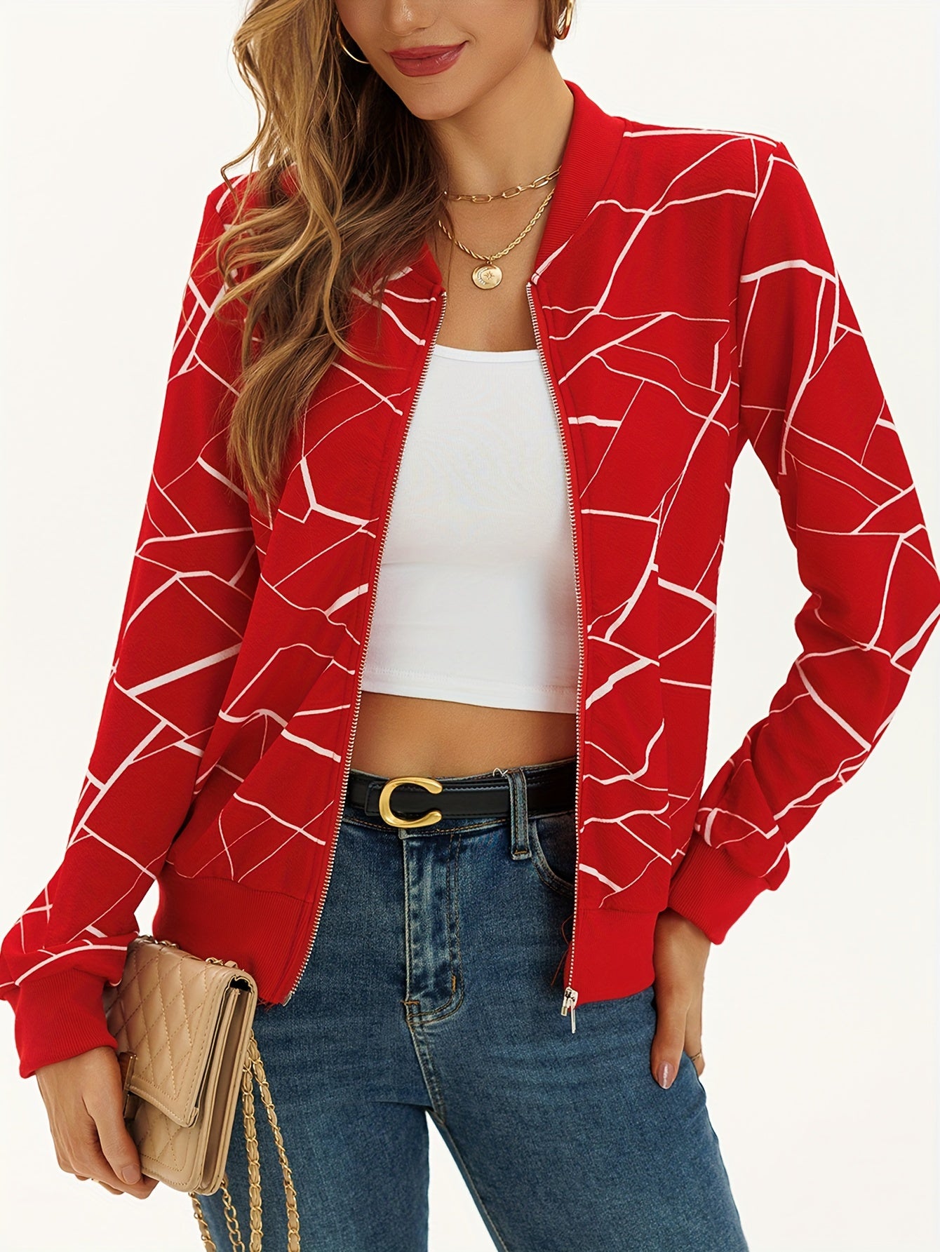 Red Cross Lining Zipper Jacket