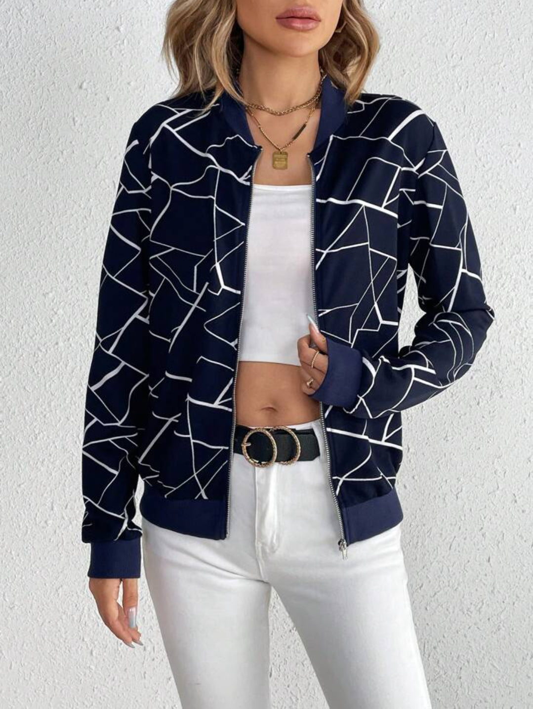 Navy Blue Cross Lining Zipper Jacket