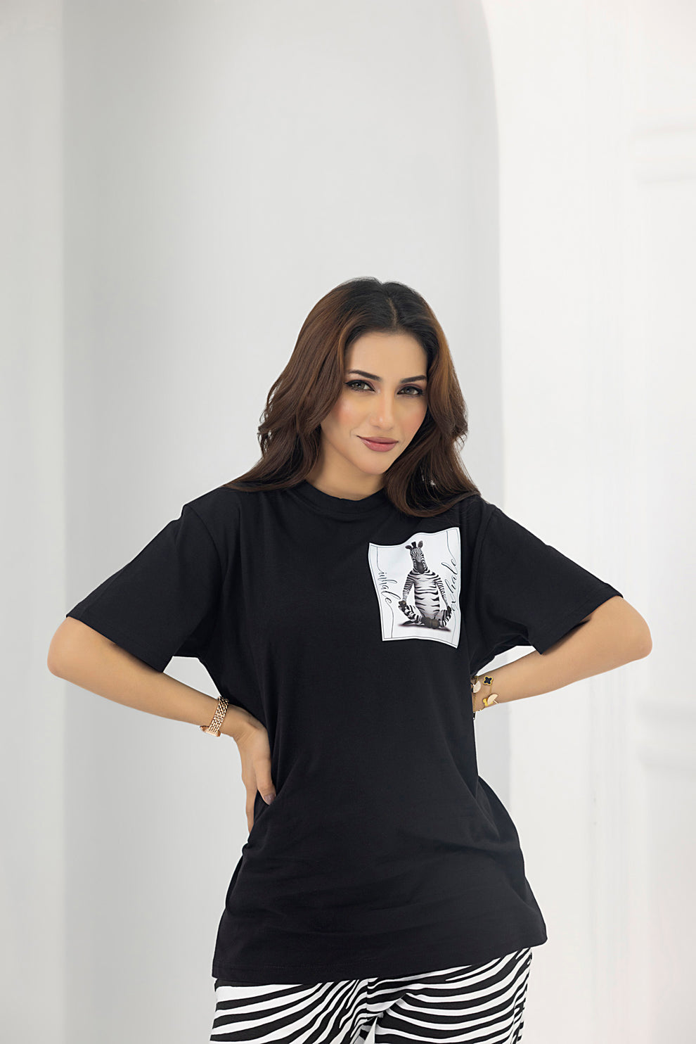 Black Zebra Printed Women Pj Set