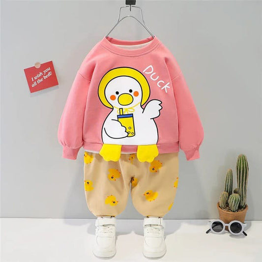 PINK DUCK PRINTED WINTER KIDS SWEAT SUIT