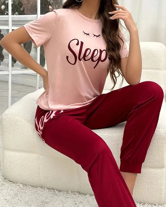 Pink Sleep Printed Women Pj Set