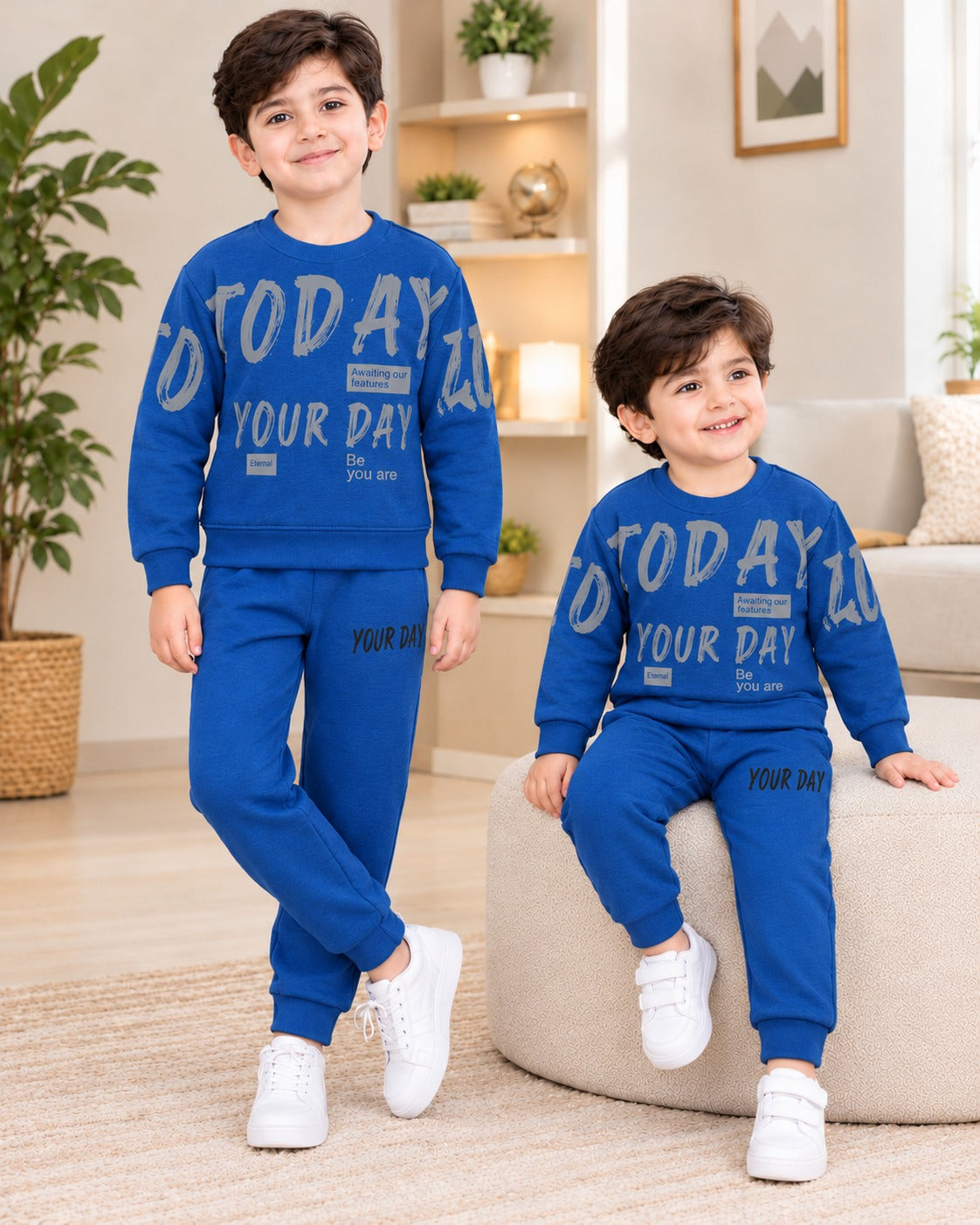 BLUE YOUR DAY PRINTED WINTER KIDS SWEAT SUIT