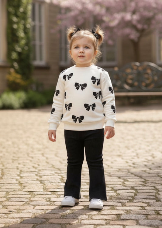 WHITE & BLACK RIBBON PRINTED WINTER KIDS SWEAT SUIT