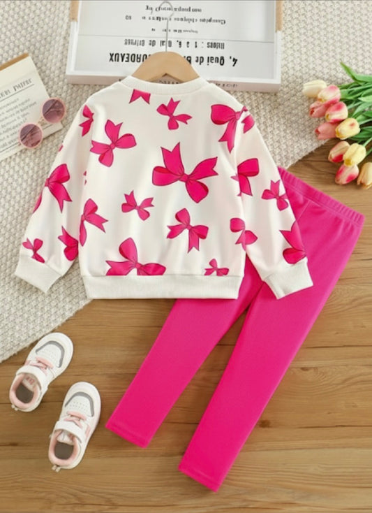 WHITE & PINK RIBBON PRINTED WINTER KIDS SWEAT SUIT