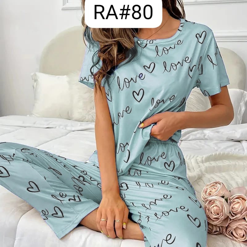 Sky Love & Heart Printed Women Pj Set