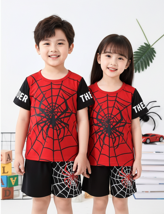 Spider Printed Short Sleeve Kids Wear