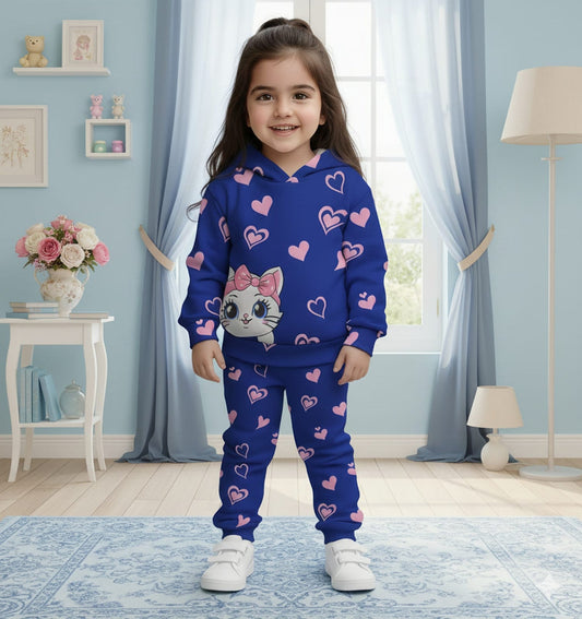 BLUE KITTY PRINTED WINTER KIDS HOODIE SUIT