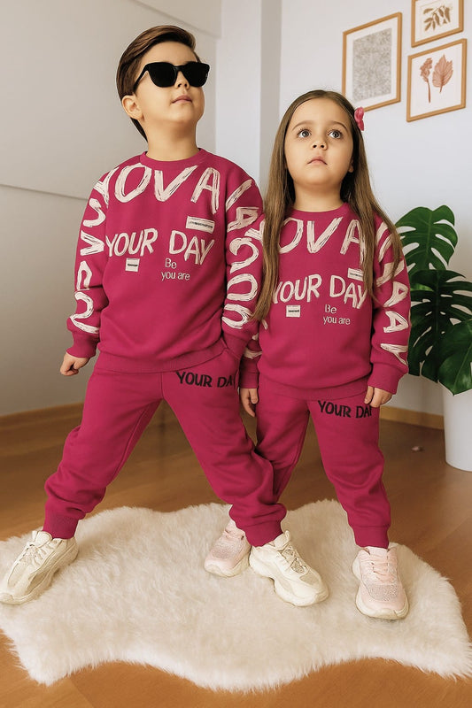 MAROON YOUR DAY PRINTED WINTER KIDS SWEAT SUIT