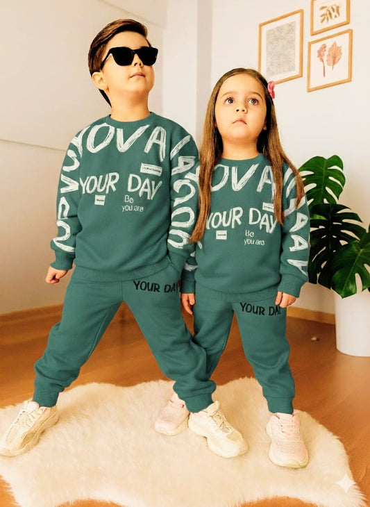 GREEN YOUR DAY PRINTED WINTER KIDS SWEAT SUIT