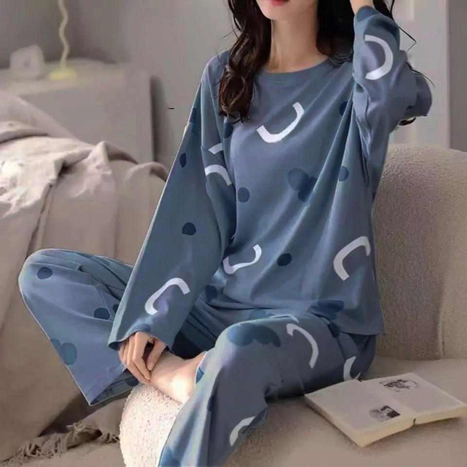 Blue Cloud Printed Women Pj Set