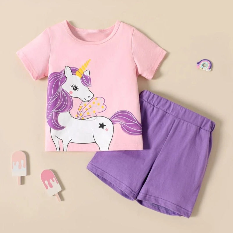 Pink Unicorn Printed Short Sleeve Kids Wear