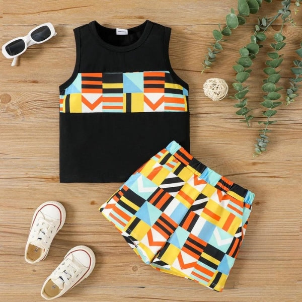 Colorful Geometry Printed Short Sleeve Kids Wear