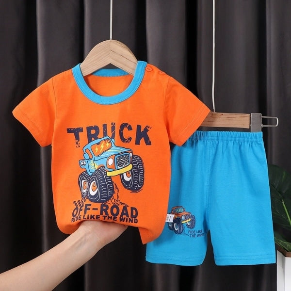 Orange Truck Off Road Printed Short Sleeve Kids Wear