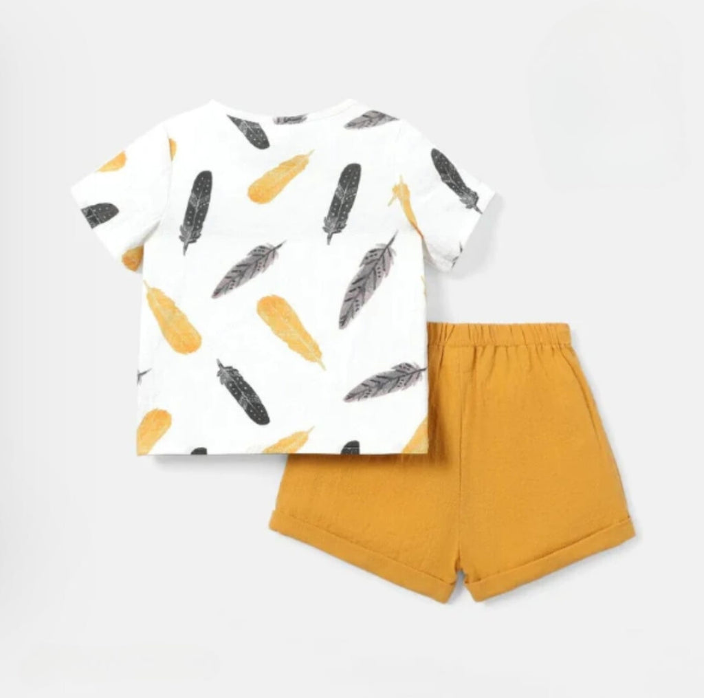 White Feather Printed Short Sleeve Kids Wear