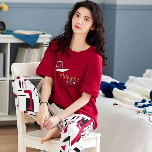 Red Pkengkl Printed Women Pj Set