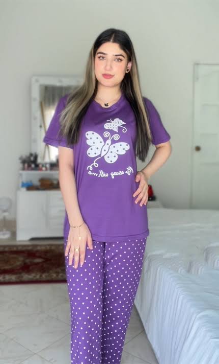 Purple Butterfly Printed Women Pj Set