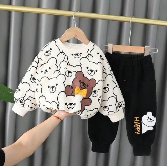 WHITE TEDDY PRINTED WINTER KIDS SWEAT SUIT