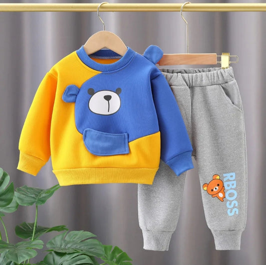 YELLOW & BLUE RBOSS PRINTED WINTER KIDS SWEAT SUIT