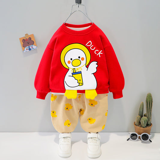 RED DUCK PRINTED WINTER KIDS SWEAT SUIT