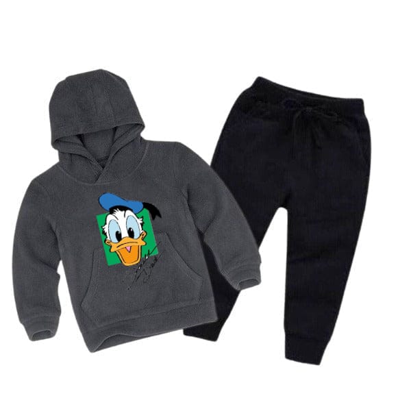 CHARCOAL DONALD DUCK PRINTED WINTER KIDS HOODIE SUIT