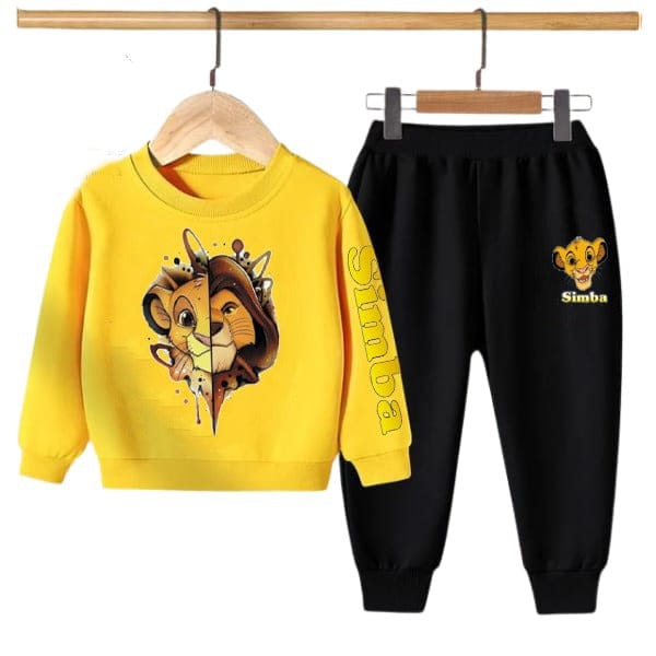 YELLOW SIMBA PRINTED WINTER KIDS SWEAT SUIT