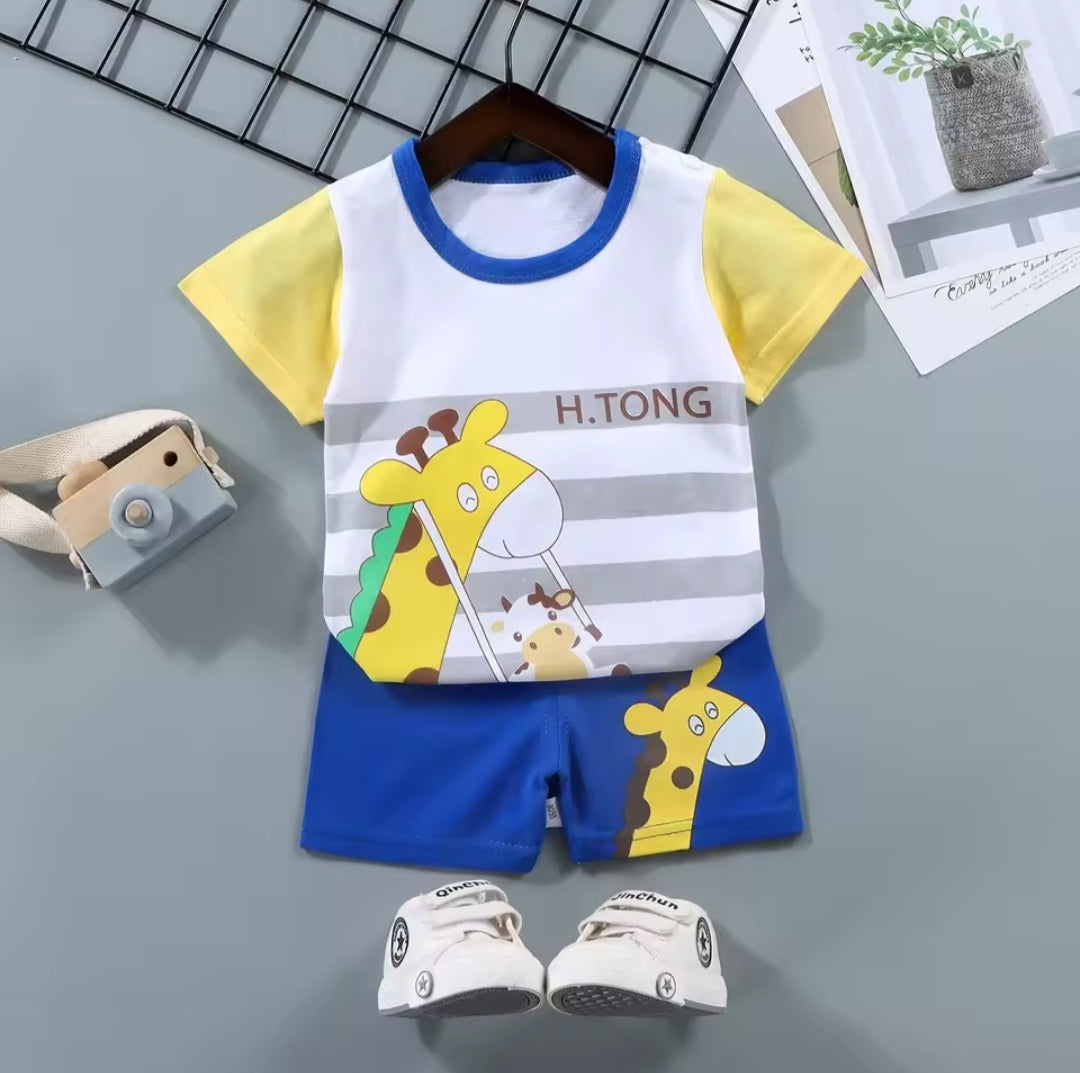Blue & White H.Tong Printed Short Sleeve Kids Wear