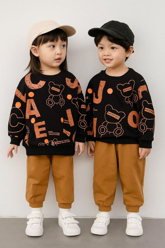 ALPHABET PRINTED WINTER KIDS SWEAT SUIT