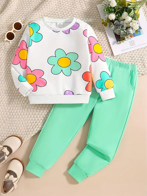 MULTI FLOWERS PRINTED WINTER KIDS SWEAT SUIT