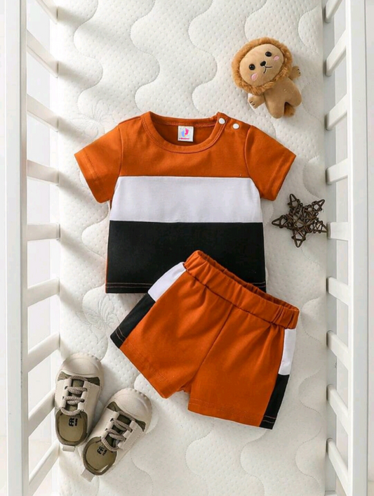 Orange Panel T-shirt Shorts Set