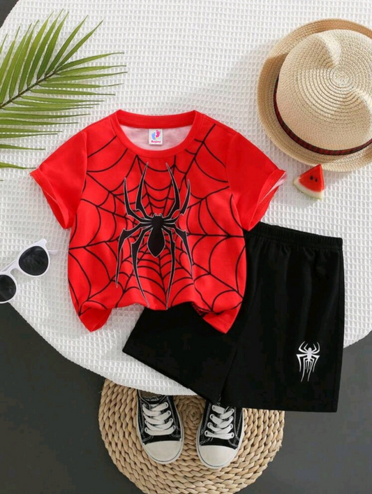 Spider Printed Short Sleeve Kids Wear