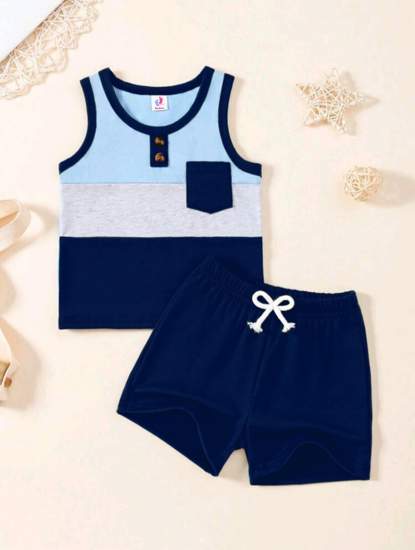 New Blue Grey Short Sleeve Kids Wear