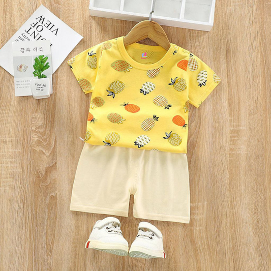 Yellow Pineapple Printed Short Sleeve Kids Wear