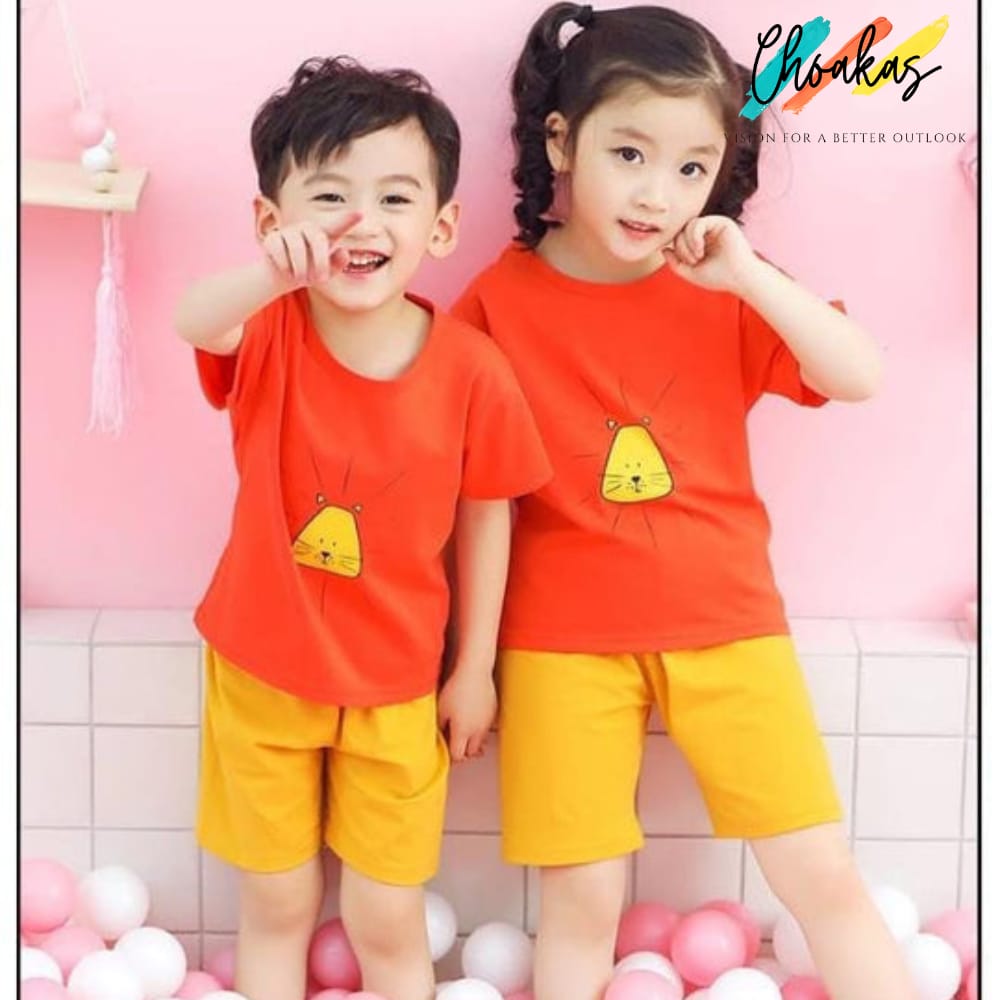 Orange And Yellow Printed Half Sleeves Kids Wear - choakas