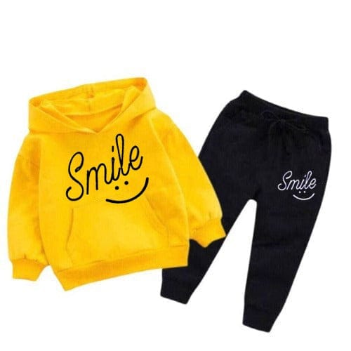 YELLOW SMILE PRINTED WINTER KIDS HOODIE SUIT