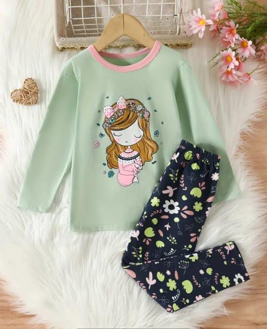 Green Sleepy Princess Printed Kids Wear
