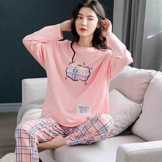 Peach Sharkee Printed Women Pj Set
