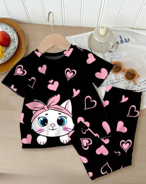 Black Kitty Printed Kids Wear