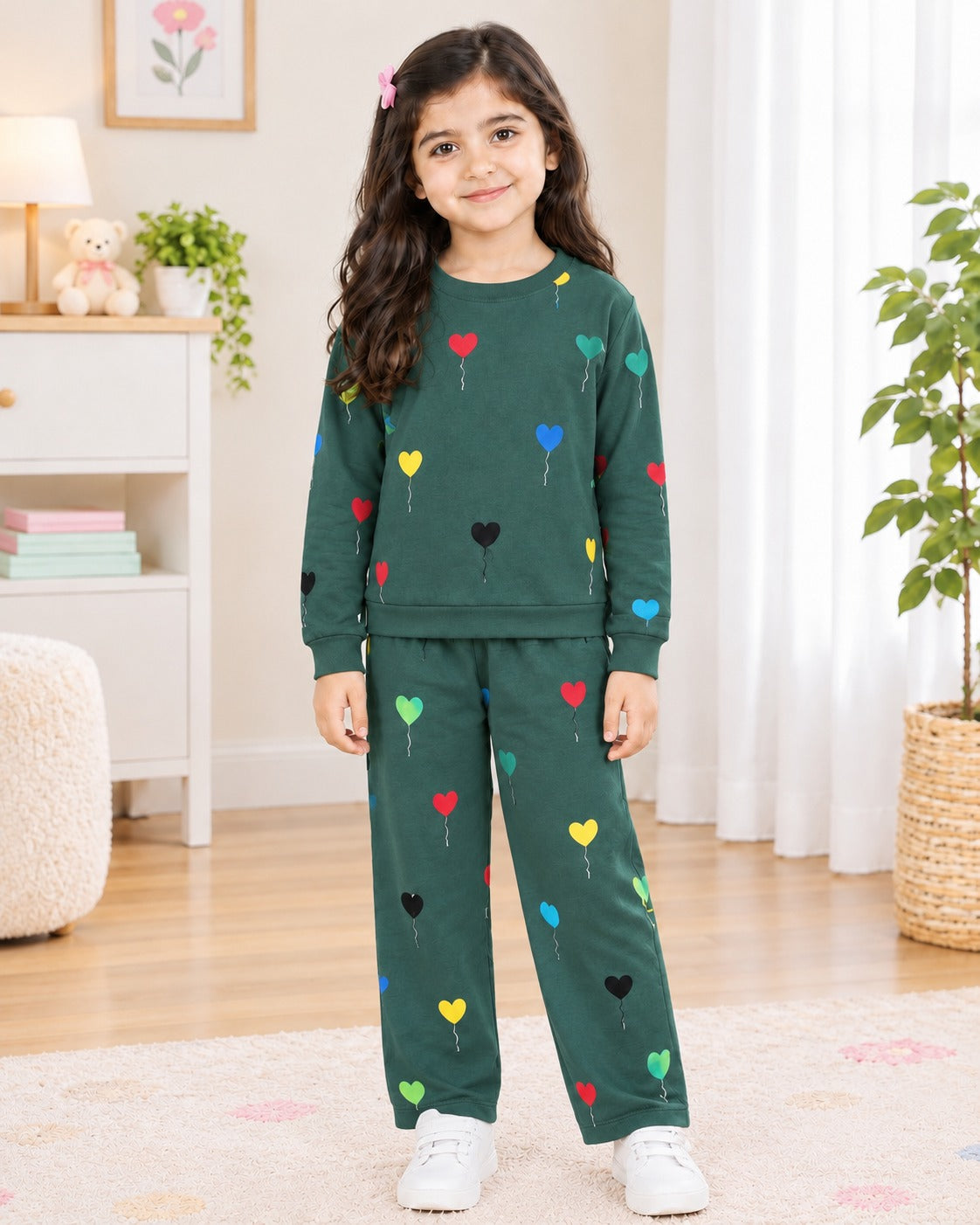 GREEN MULTI BALOONS PRINTED WINTER KIDS SWEAT SUIT