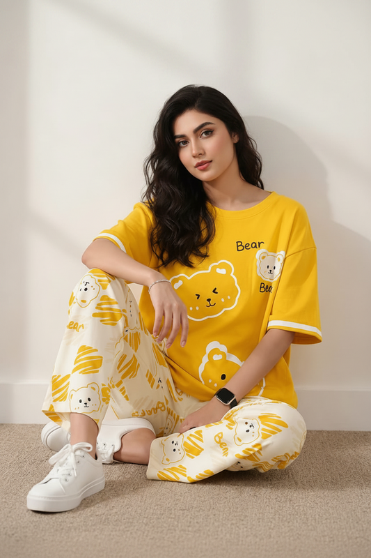 New Yellow Bear Printed Women Pj Set