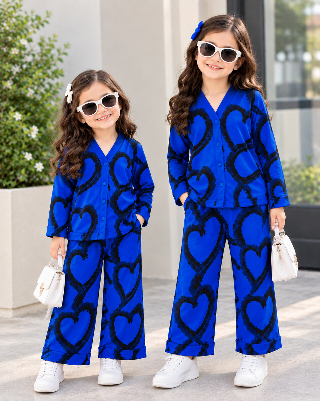 Royal Blue & Black Heart Printed Kids Wear