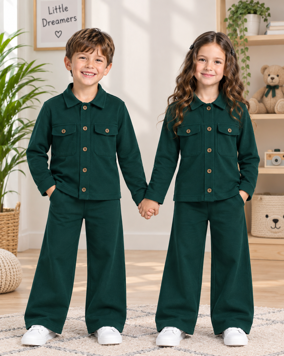 Green Button Style Kids Wear