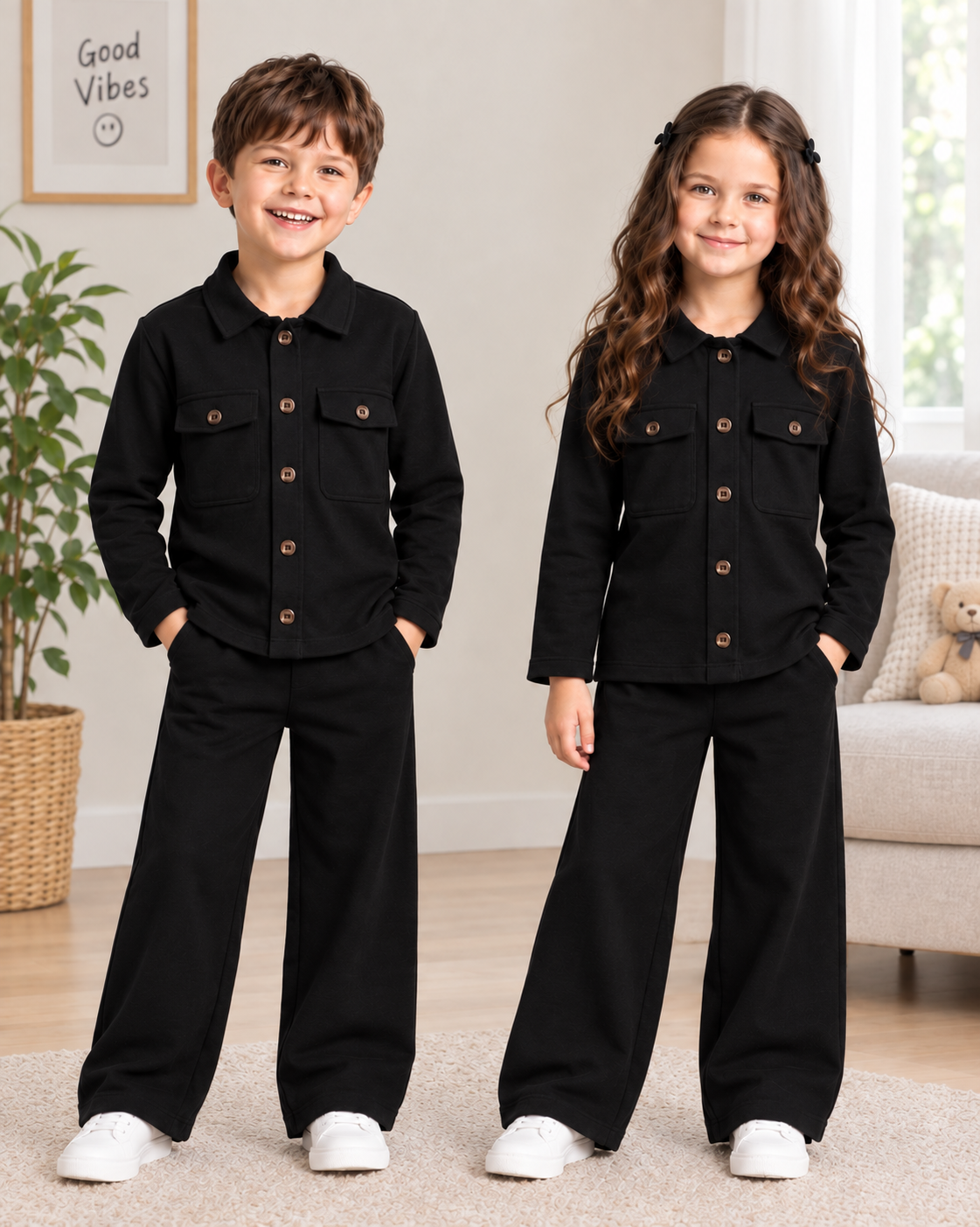Black Button Style Kids Wear