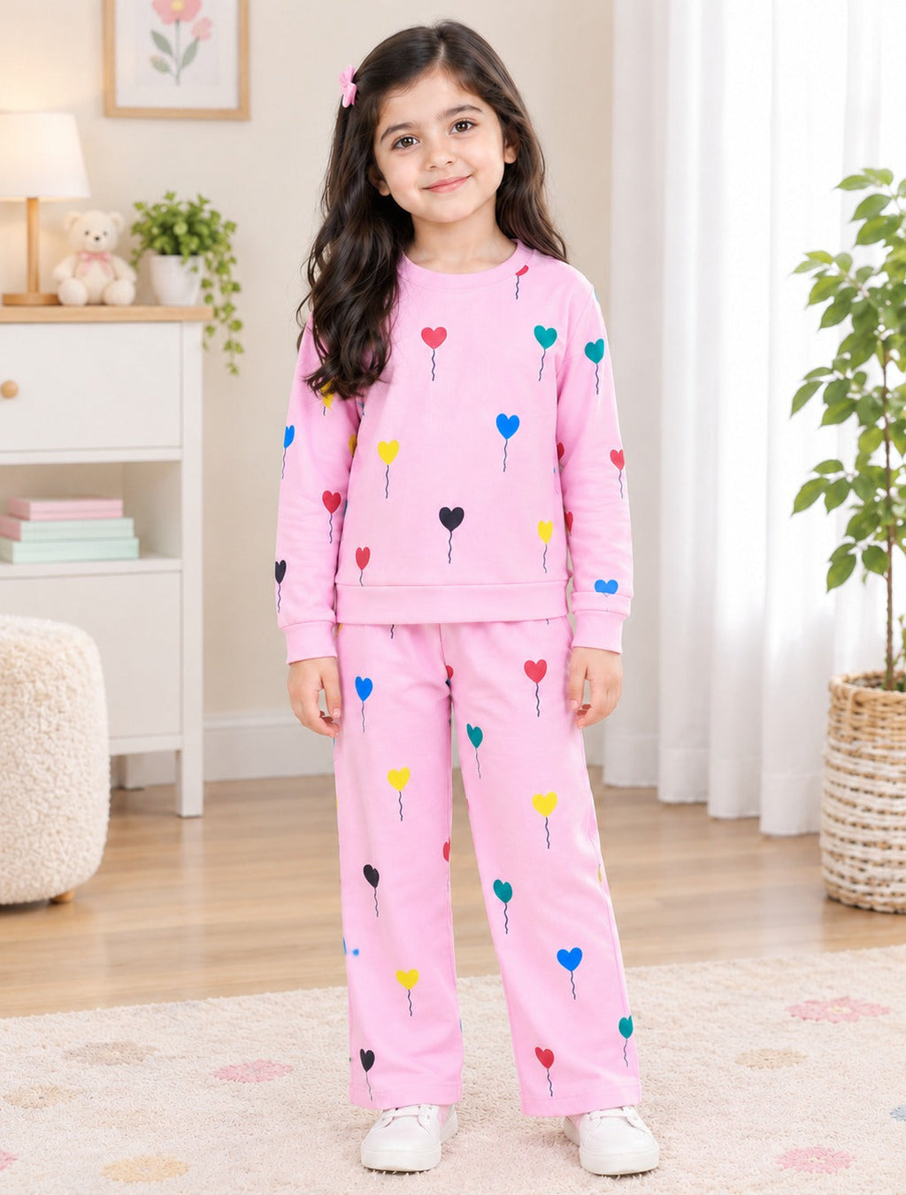 PINK MULTI BALOONS PRINTED WINTER KIDS SWEAT SUIT