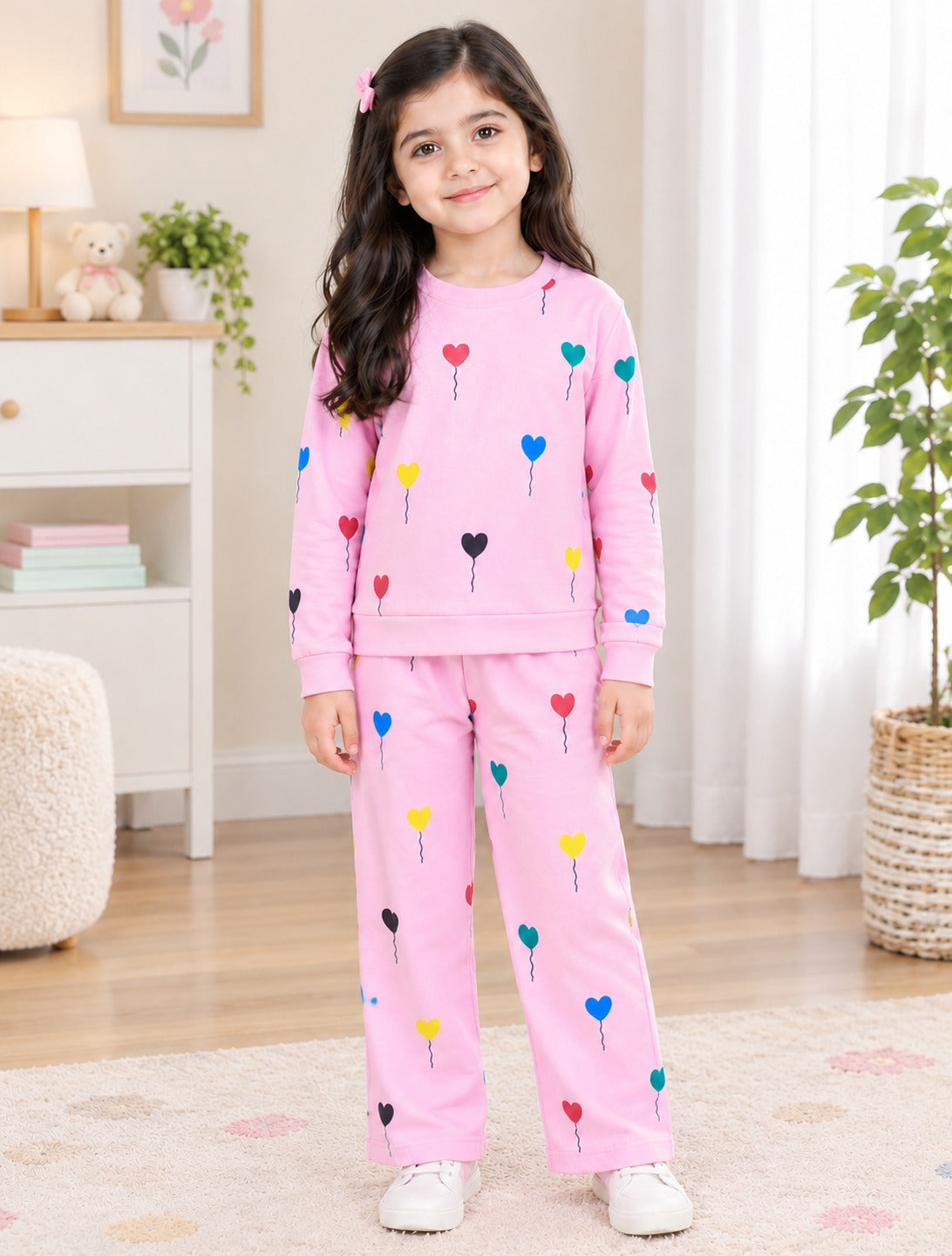 PINK MULTI BALOONS PRINTED WINTER KIDS SWEAT SUIT