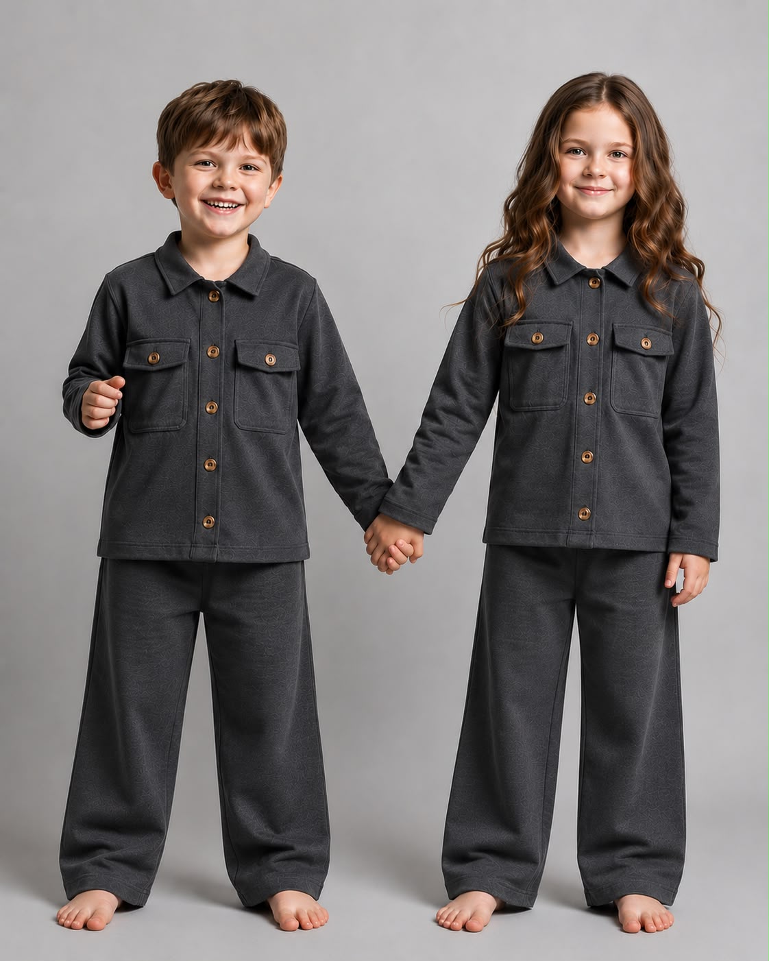 Charcoal Button Style Kids Wear