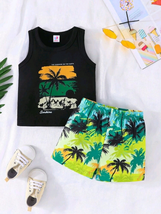 Multi Color Tree Printed Short Set