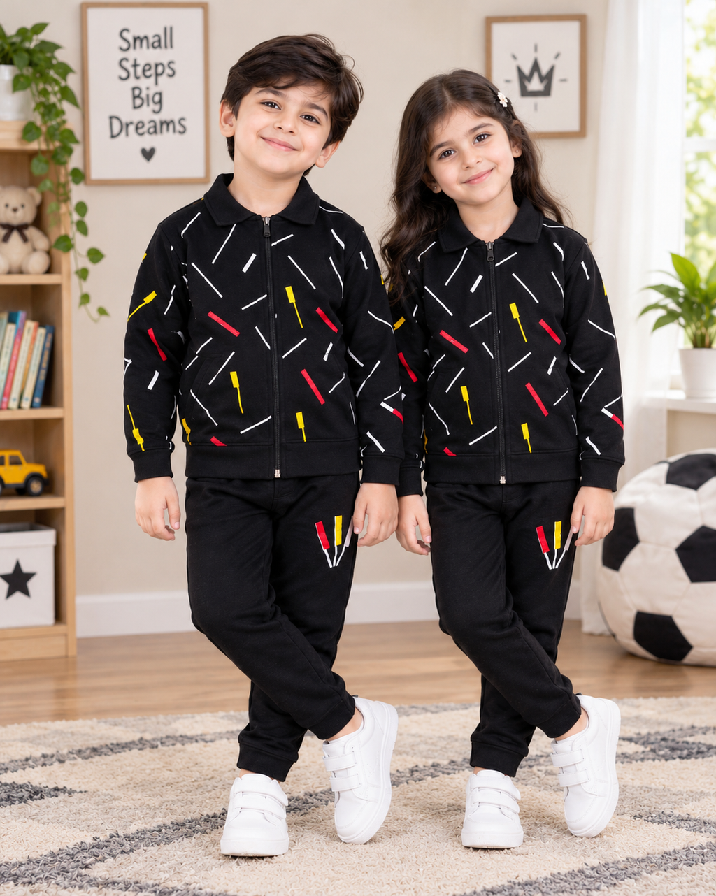 BLACK POP LINE WINTER KIDS SWEAT SUIT