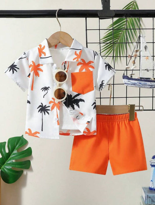 Orange Tree Printed Half Sleeve Kids Wear