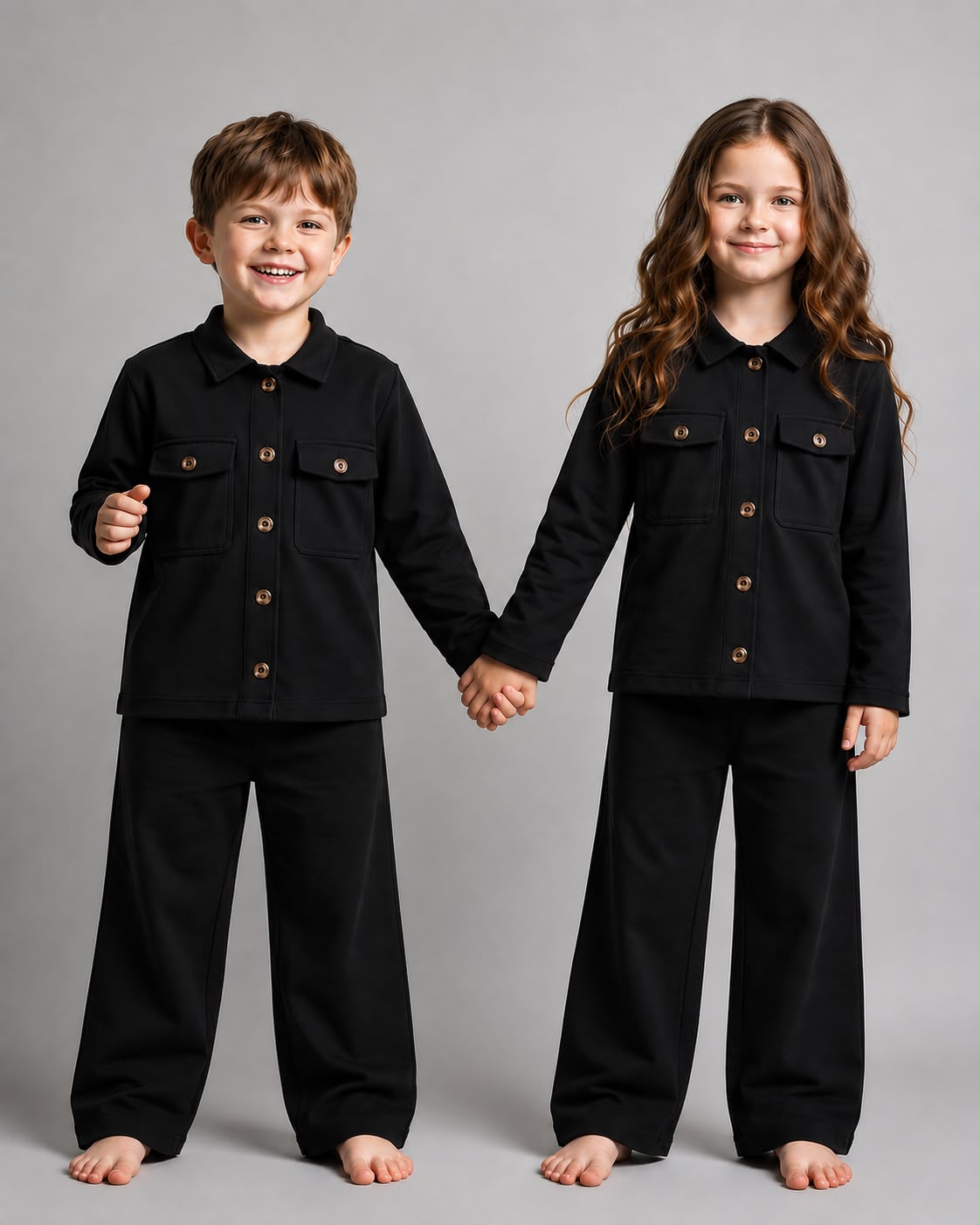 Black Button Style Kids Wear