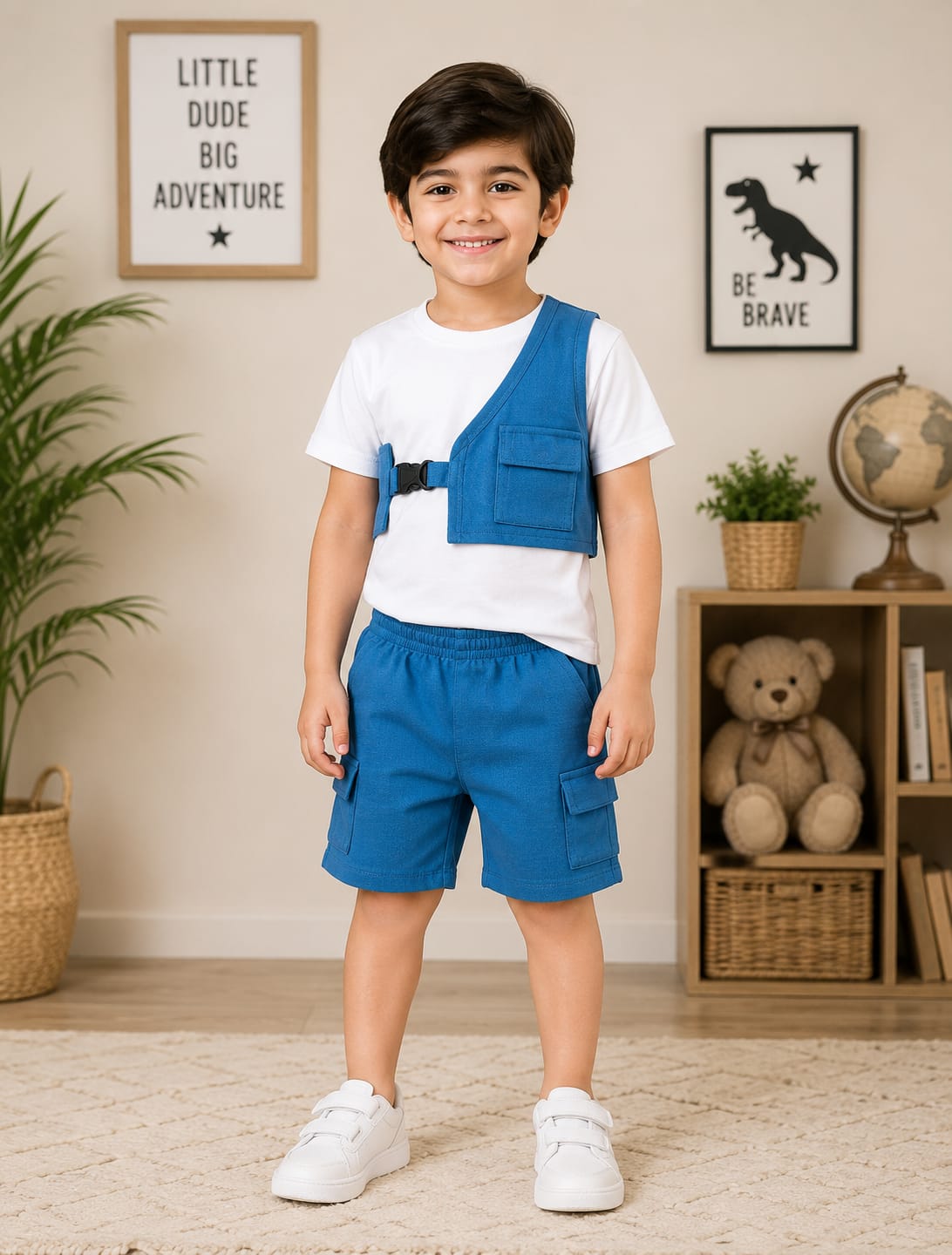 Blue Side Vest Stlye Half Sleeve Kids Wear
